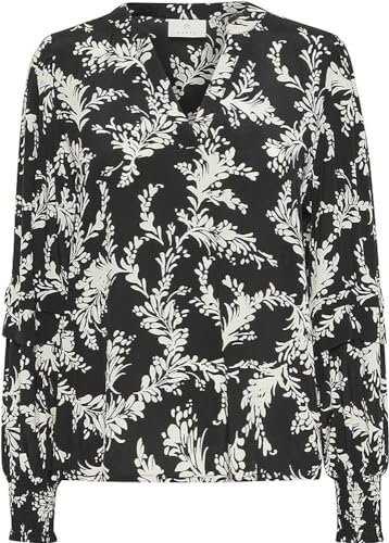 Damska bluzka KAFFE z nadrukiem na długich rękawach, Nadruk z nadrukiem czarnego/piaskowego dolara, 40