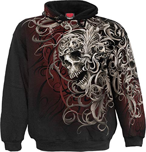 Spiral - Opaska na ramię z czaszką - bluza z kapturem na całej długości czarna, Czarny, XXL