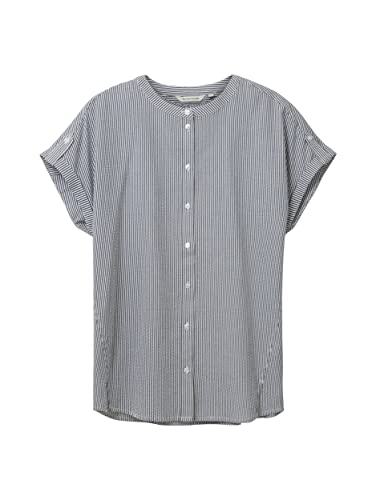 TOM TAILOR Damska bluzka z krótkim rękawem w paski, 32132 - Navy Seersucker Stripe, 36