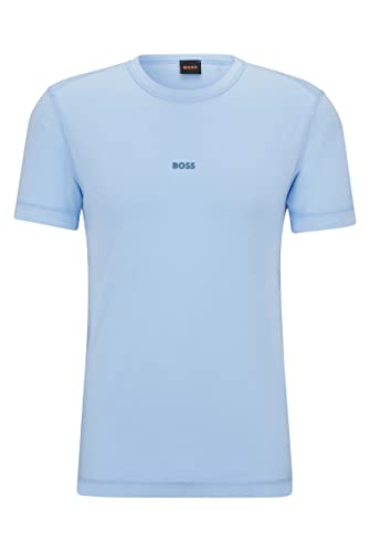 BOSS Męski T-shirt Tokks z bawełnianego dżerseju z efektem wybielania słońca, Open Blue460, XS