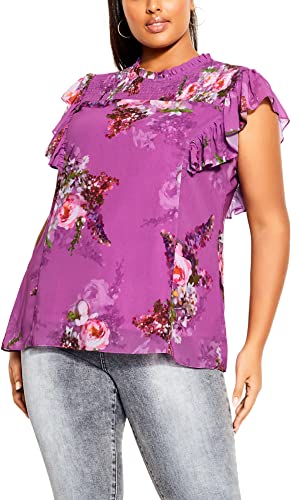 City Chic Women's Apparel Damska koszula City Chic Plus Size Top Nova FL w glicynie, rozmiar 14 klasyczna koszula, Wisteria Painterly R, 44 Plus, wisteria painterly r, 42