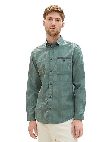 TOM TAILOR Męska koszula o regularnym kroju w kratkę, z kieszenią na piersi, 19643-zielony pył, XXL