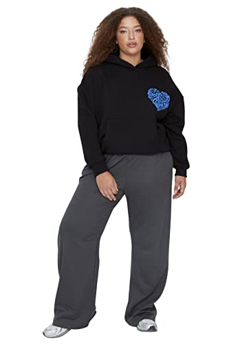 Trendyol Damskie spodnie dresowe z elastycznymi szerokimi nogawkami plus size, antracytowe, 2XL, Antracyt, XXL-Plus