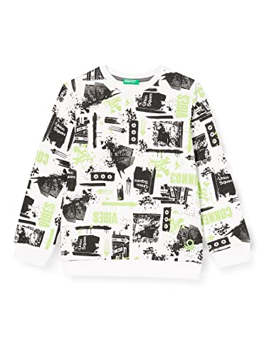 United Colors of Benetton Chłopięca bluza z długim rękawem z okrągłym dekoltem, Biały 60R All-Over-Fantazyjny wygląd, 130
