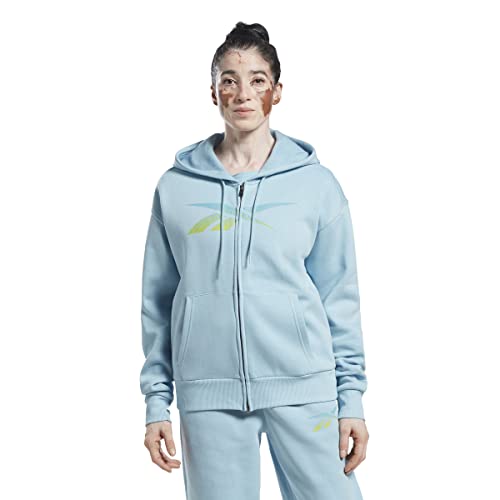 Reebok Damska bluza z grafiką wektorową na zamek błyskawiczny, Niebieska perła, S
