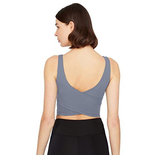 LOS OJOS Crop Tops damski biustonosz sportowy, średni, z wyściełanym biustonoszem, tank top dla kobiet, czarny (Kohle), L
