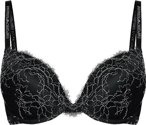 Emporio Armani Damski świąteczny biustonosz z koronką Push Up, czarny, 80C