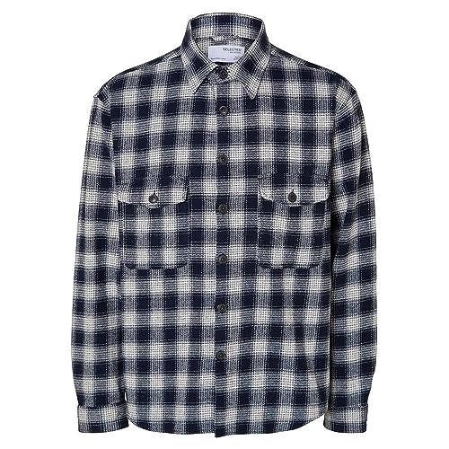 SELETED HOMME Męska koszula flanelowa Slhloosemason-Flannel Overshirt Noos, niebieski, S