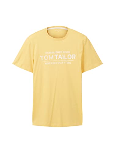 TOM TAILOR Męski T-shirt z nadrukiem logo, 16719 - Corn Yellow, L
