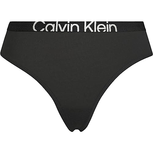 Calvin Klein Nowoczesne stringi damskie, Czarny/słoneczny limonkowy, M
