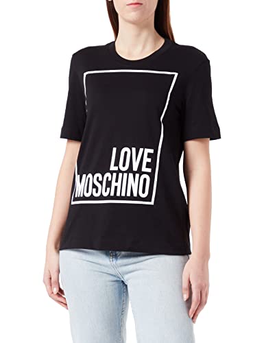 Love Moschino Damska koszulka o regularnym kroju z krótkim rękawem, czarna, rozmiar 48 (DE), czarny, 48