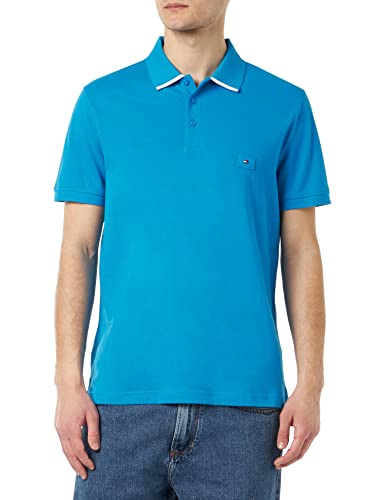 Tommy Hilfiger Męska koszulka polo pod kołnierzem Reg S/S, Szokujący niebieski, L