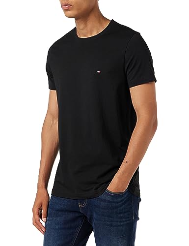 Tommy Hilfiger Męski T-shirt z krótkim rękawem Core Stretch Slim Fit, czarny, S
