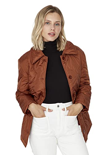 Trendyol Damska kurtka zimowa z długim rękawem, z klapą, puchowa, Brązowy, S