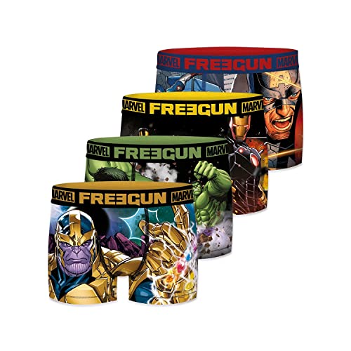 Bokserki dziecięce Marvell, bokserki chłopięce, Iron Man, Kapitan Ameryki, Hulk, antypoślizgowe i multisportowe wsparcie (zestaw 4 sztuk), 11, 8-10 ans