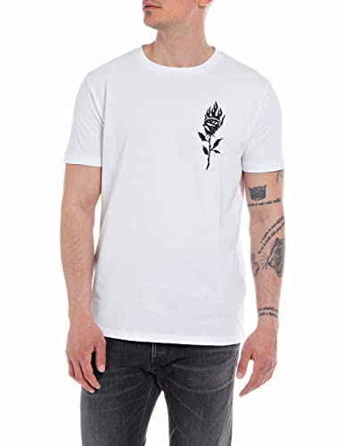 Replay T-shirt męski z krótkim rękawem Burning Rose, 001 White, XL