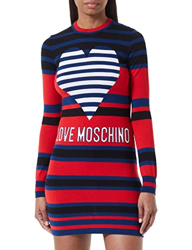 Love Moschino Damska sukienka sezonowa z logo Intarsia, Black Blue Red, 40