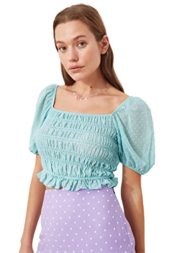 Trendyol Damska bluza z ramionami, miętowa, 32