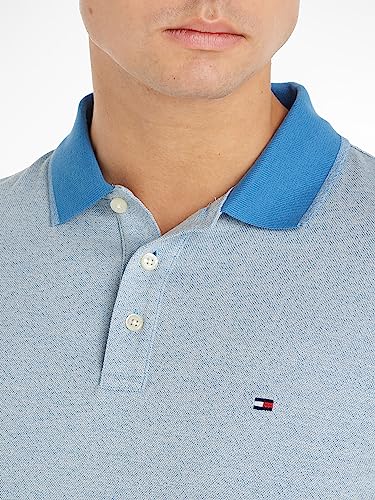Tommy Hilfiger Męska koszulka polo z wąskimi końcówkami Mouline S/S, wyblakła biel/Iconic Blue, L, Wyblakła biel/kultowy niebieski, L