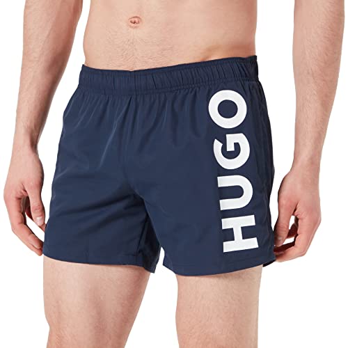 HUGO Męskie spodenki kąpielowe ABAS szybkoschnące z pionowym logo, New - Dark Blue405, S