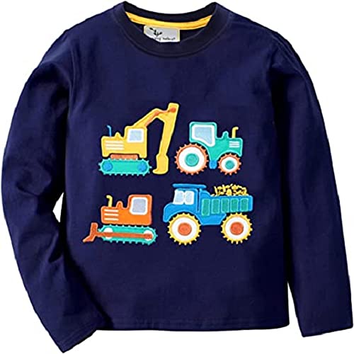Little Hand Koszula chłopięca z długim rękawem, sweter dla dzieci, Traktor Dinozaur Top dla chłopców 1-7 lat, Bulldozer-bagger
