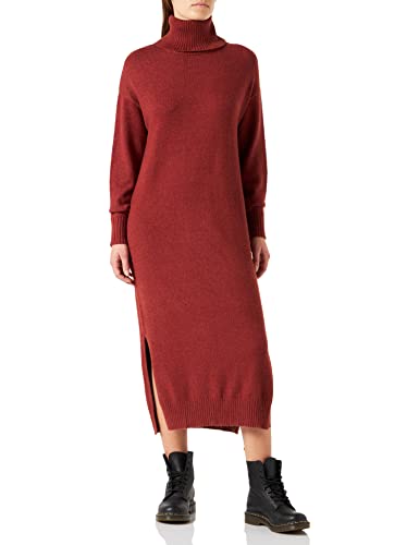 Vila 14072456 Sukienka damska VIRIL ROLL Neck L/S MIDI Dress-NOOS, Fired Brick/Detail: ciemny melanż, M, Fired Brick/Szczegóły: ciemny melanż, M