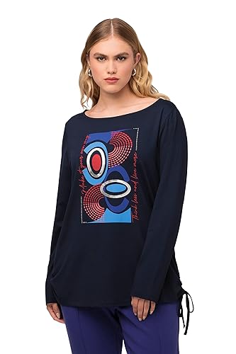 Ulla Popken Damska koszulka z nadrukiem z przodu i Hotfix, ciemny morski, 46/48