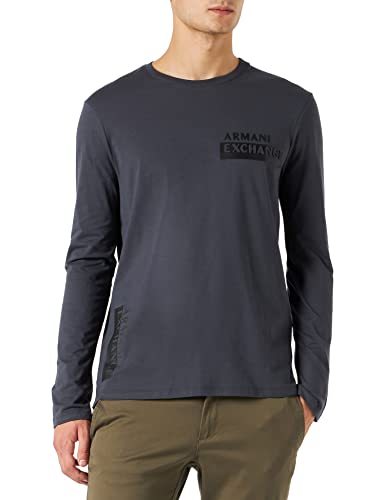 Armani Exchange Męska koszulka z długim rękawem, logo na przodzie, okrągły dekolt, Ebony, rozmiar M