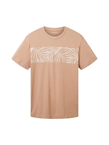 TOM TAILOR T-shirt męski z nadrukiem palm, 24048 - Desert Fawn, L
