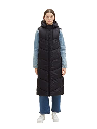 TOM TAILOR Denim Damska kamizelka pikowana w stylu Longstyle, 14482-Deep Black, S