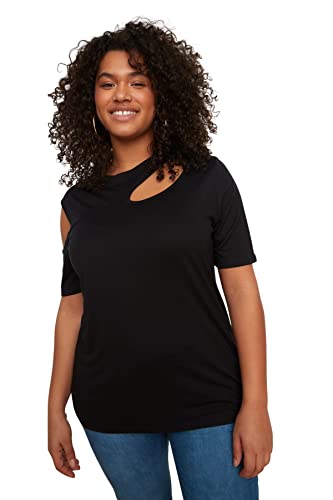 Trendyol Damska regularna bluzka z odkrytymi ramionami z okrągłym dekoltem i dzianiny plus size, Czarny, 3XL