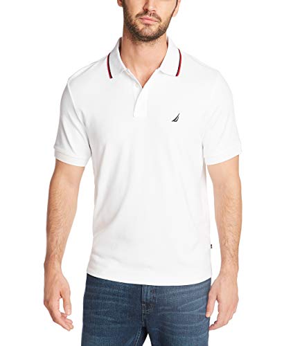 Nautica Męska koszulka polo z krótkim rękawem o klasycznym kroju z podwójnym kołnierzem, Jasnobiały, XL