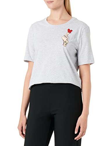 Love Moschino Damska koszulka o regularnym kroju z nadrukiem olograficznym w kształcie serca, Melange Light Gray, 38