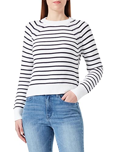 French Connection Damski sweter z okrągłym dekoltem Lillie Mozart w paski, Letni biały/niebieski (Utility Blue), S