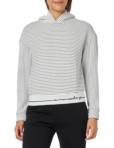 Armani Exchange Damska bluza z kapturem z logo Signature Striped Jersey, czarny/biały, M