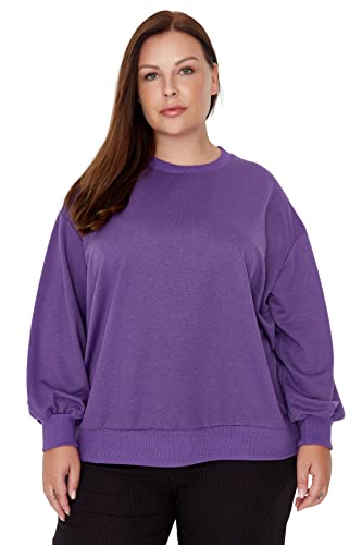 Trendyol Damska bluza z okrągłym dekoltem jednokolorowa, regularna, plus size, Fioletowy, 4XL duże rozmiary