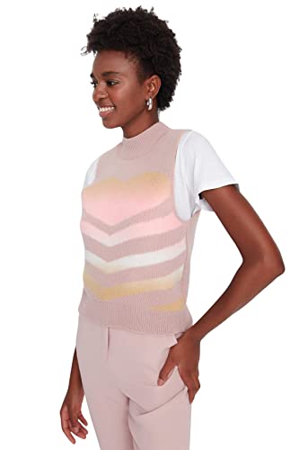 TRENDYOL Damska kamizelka z okrągłym wycięciem pod szyją w kształcie serca, regular z dzianiny, kolor różowy, M, Rosa, M