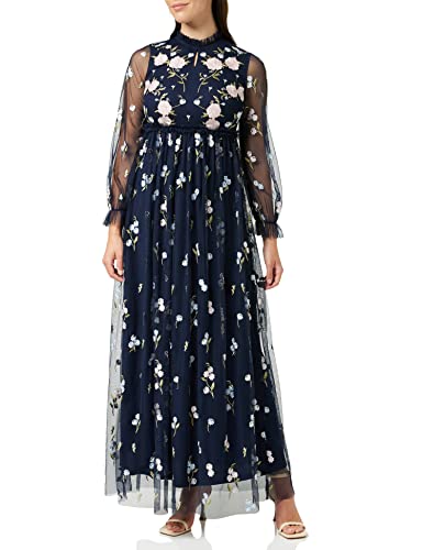 Frock and Frill Damska haftowana sukienka w kwiaty na specjalne okazje, granatowa, 8