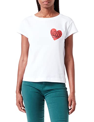Love Moschino Damska koszulka bokserska z krótkim rękawem z nadrukiem czerwonego serca, optical white, 44