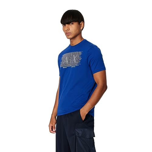 Armani Exchange Męski T-Shirt Regular Fit Ax Lines Box Logo Tee T-Shirt, New Ultramarine, XL