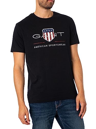 GANT Męski t-shirt REG Archive Shield SS, czarny, standardowy, czarny, L