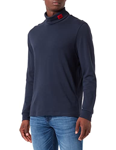 HUGO Męska koszulka z długim rękawem Derollo224 Slim-Fit z czerwonym logo, granatowy, L