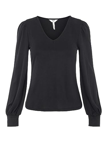 OBJECT Damska bluzka OBJANNIE L/S dekolt w serek TOP NOOS, czarny, XL