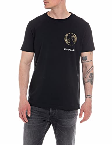 Replay Męski T-shirt z krótkim rękawem No Gas No Glory, Black 098, M