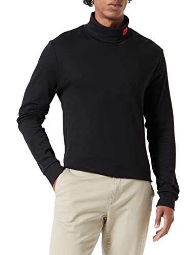 HUGO Męska koszulka z długim rękawem Derollo224 Slim-Fit z czerwonym logo, czarny (Black1), L