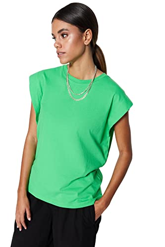 Trendyol Damska koszulka z dzianiny Basic Crew Neck Regular Fit, tropikalna zieleń, M, Tropikalna zieleń, M