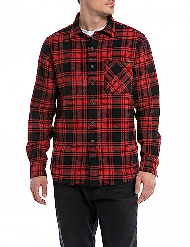 Replay Koszula męska regular fit, 010 Black/Red, XL