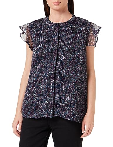 TILDEN Damska bluzka z falbankami 37330649, czarna nadruk kwiatowy, XL, Czarny nadruk kwiatowy, XL