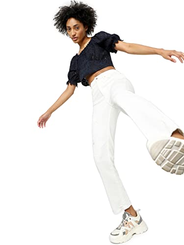 ONLY Dżinsy damskie z wysokim stanem ONLFine prążkowane, écru, 27W / 32L