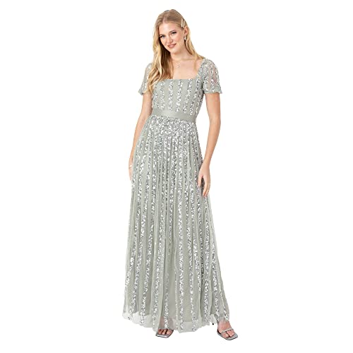 Maya Deluxe Damska sukienka maxi, sukienka na imprezę, kwadratowa, wysoki stan, dekolt w kształcie litery A Cut Evening Gown for Wedding Guest Black sukienka, czarny, 40